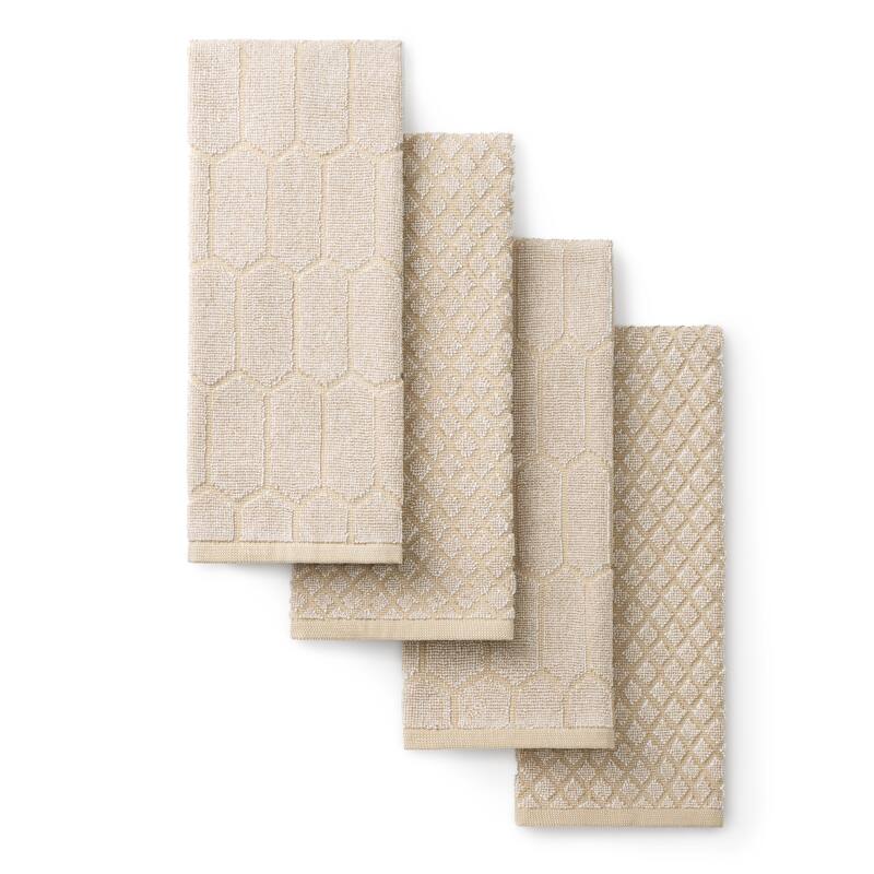 MARTHA STEWART Honeycomb Chambray Textured Kitchen Towel 4-Pack Set - Natural