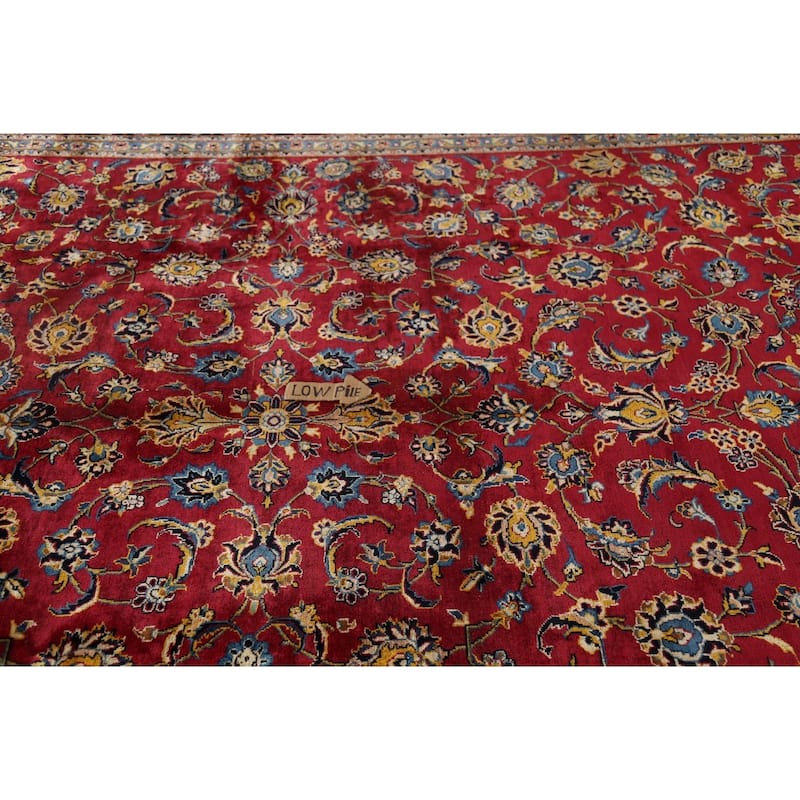 Vegetable Dye Red Kashan Persian Vintage Rug Hand-Knotted Wool Carpet - 9'8"x 12'3"