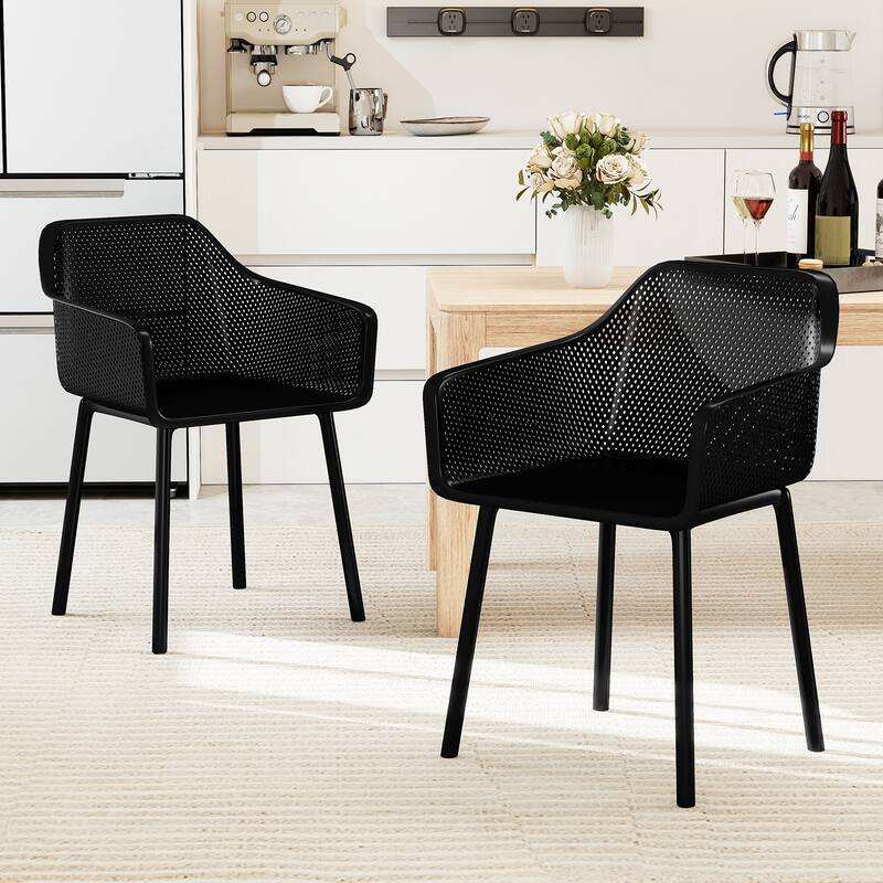 Gymax 2 PCS Modern Plastic Dining Chairs Kitchen Armchairs w/