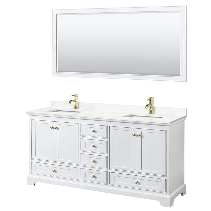 Wyndham Collection WCS202072D-QTZ-UNSM70 Deborah 72" Free Standing - White / Giotto Quartz Top / Brushed Gold Hardware