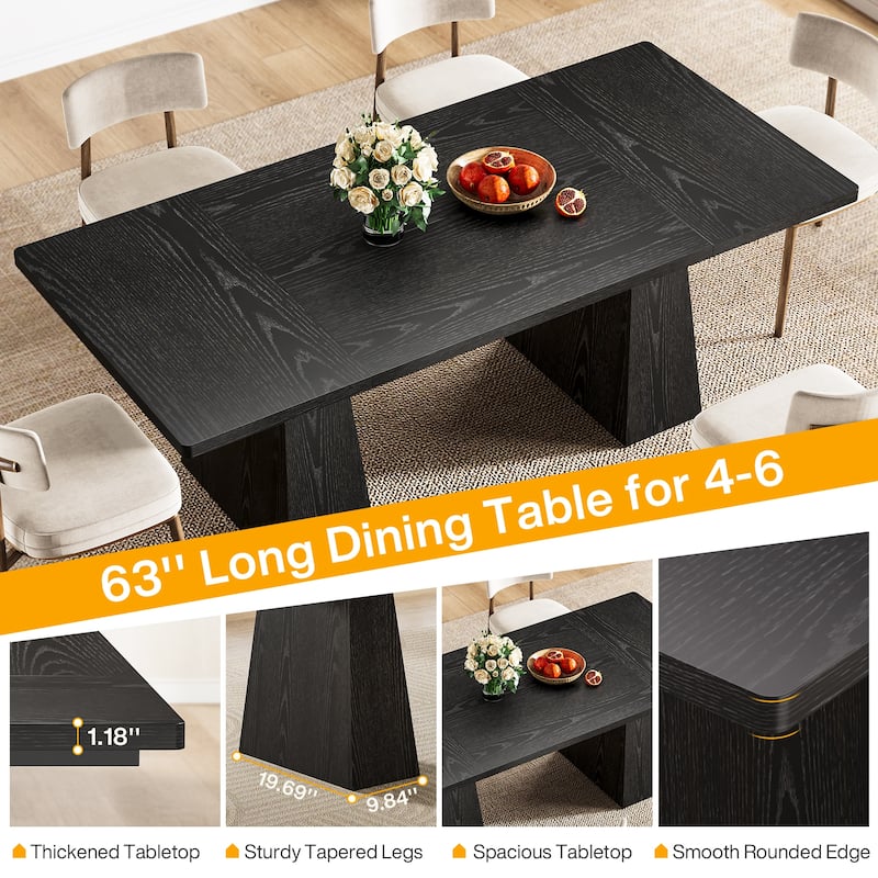 63-inch Rustic Wooden Dining Table for 4