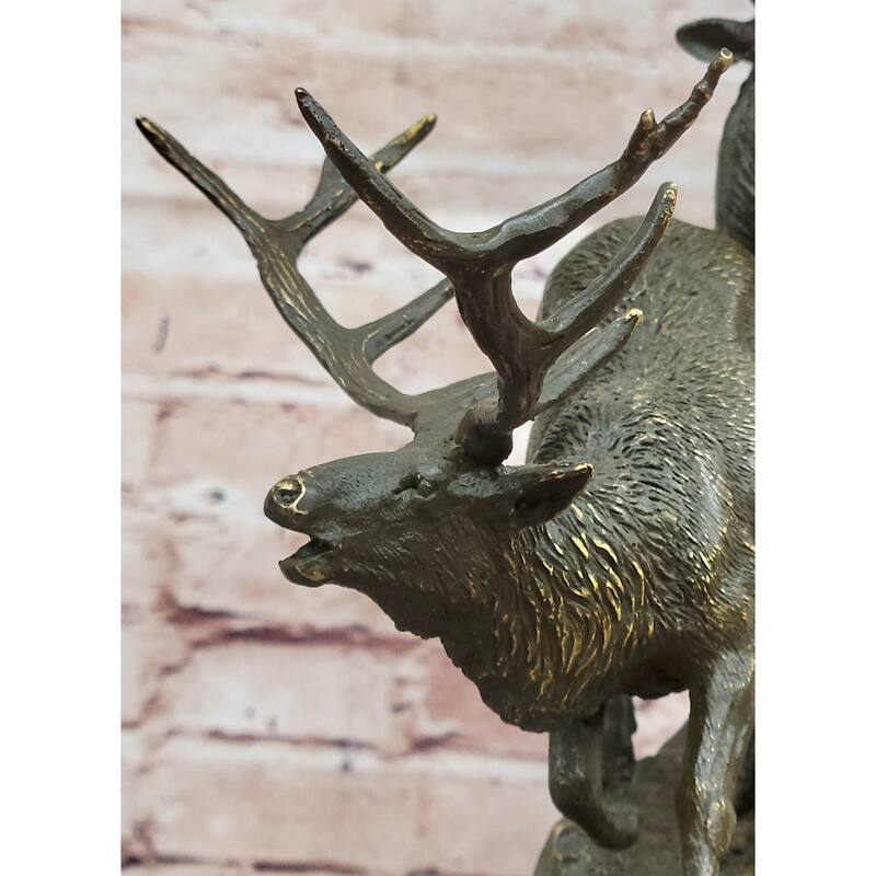 Leaping And Standing Stags Bronze Sculpture - Majestic Deer Wildlife Art