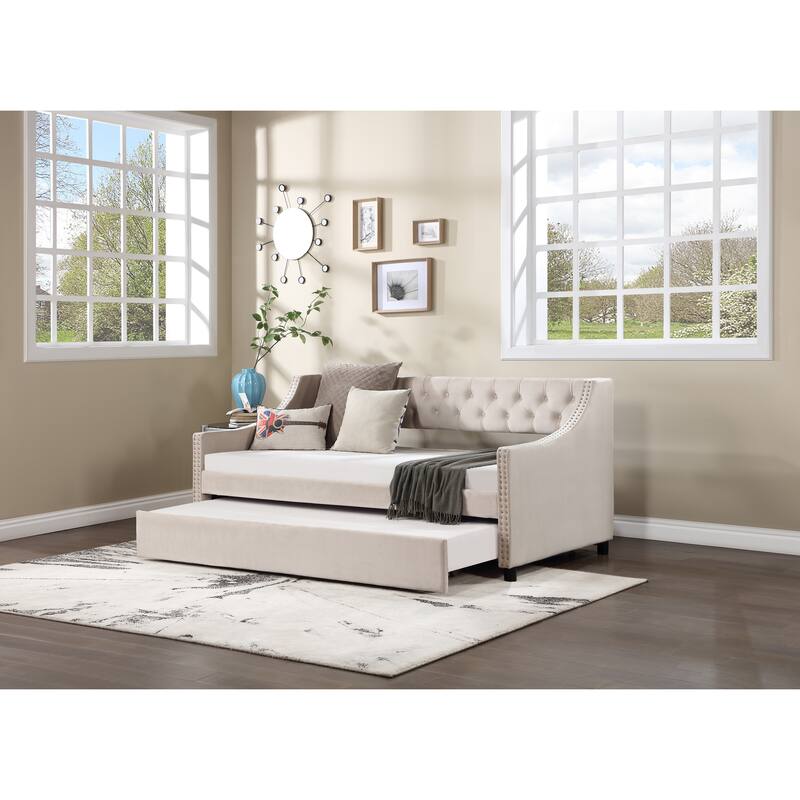 Twin Size Modern Upholstered Tufted Daybed with Trundle