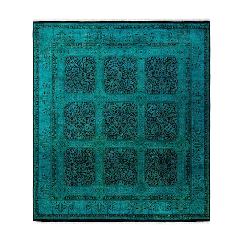 Overton Hand Knotted Wool Vintage Inspired Modern Contemporary Overdyed Blue Area Rug - 8' 1" x 9' 0"