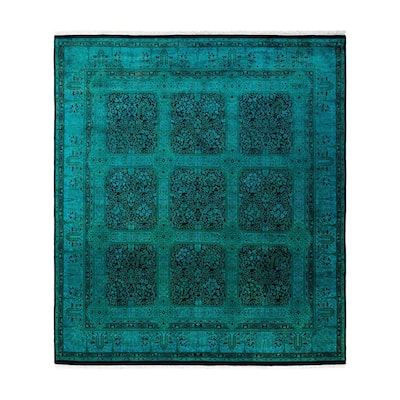 Overton Hand Knotted Wool Vintage Inspired Modern Contemporary Overdyed Blue Area Rug - 8' 1" x 9' 0"