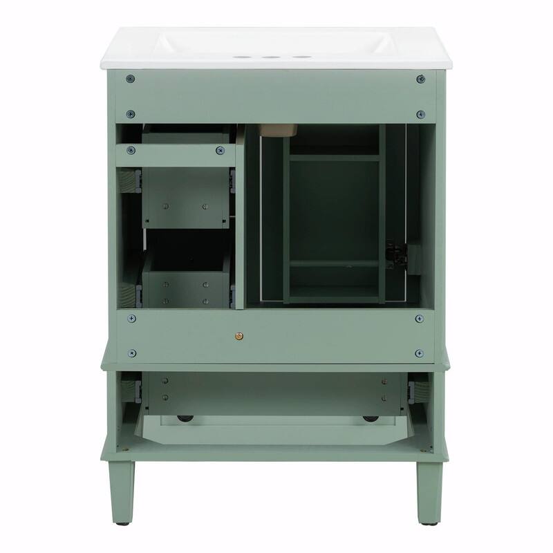 24" Bathroom Vanity with Ceramic Sink, Soft-Close Drawers, Soft-Close Door & Door-Mounted Shelf