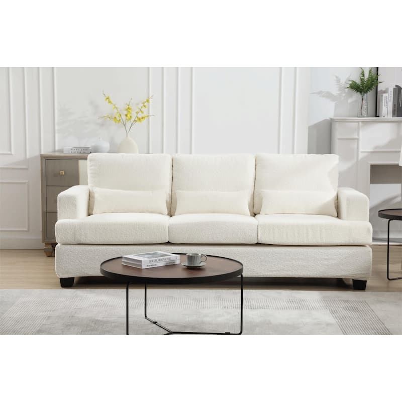 Velvet Upholstered Removable back Cushion Modern Sofas Couches with 3pcs waist pillow - White