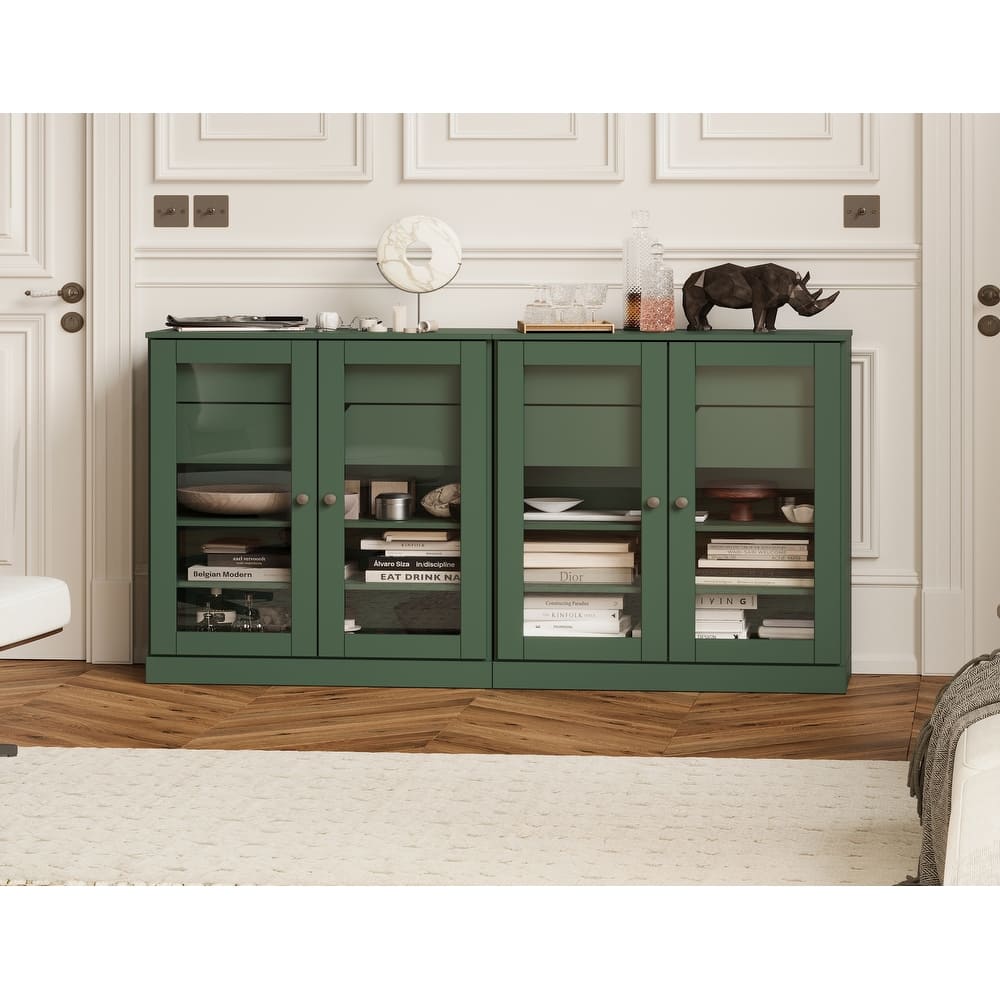 Palace Imports 100% Solid Wood 64" Sideboard with Clear Glass Doors, 4-Drawers and Adjustable Shelves