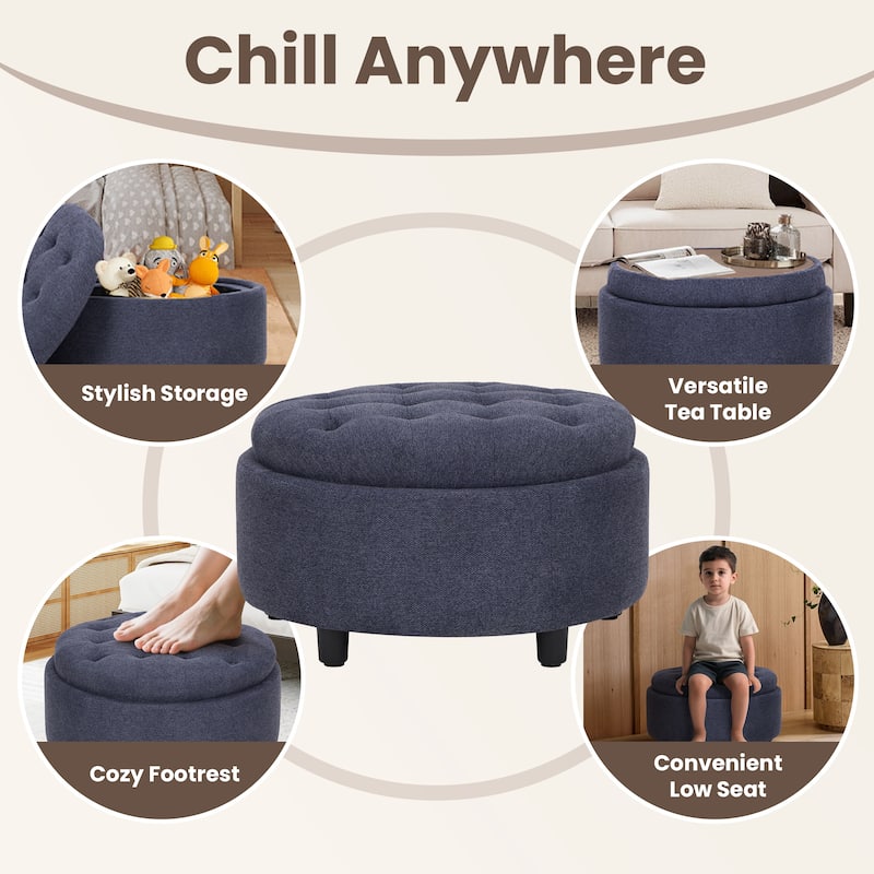 RENEWLINE Fabric Storage Ottoman with Tray Lid - Footrest & Hidden Storage for Living Room​