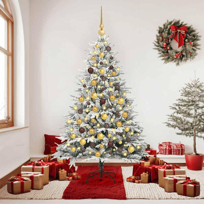 vidaXL Artificial Christmas Tree LED&Ball Set&Flocked Snow Decoration PVC&PE - Brown form1