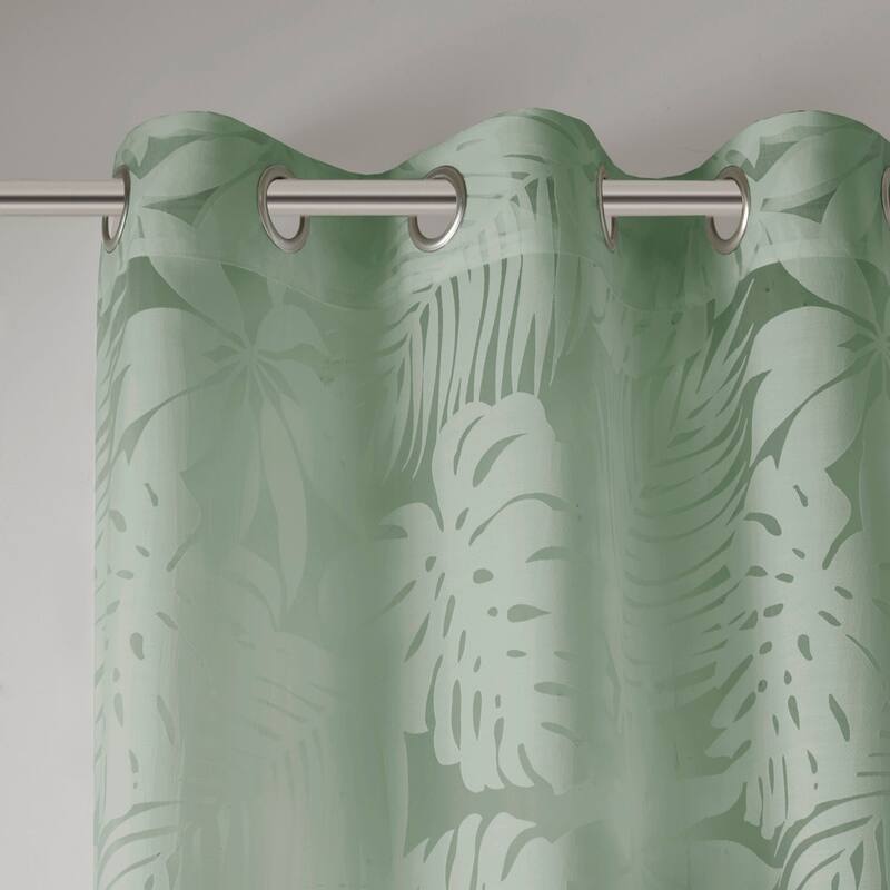 Palm Leaf Burnout Window Sheer Sage Green 50x95"