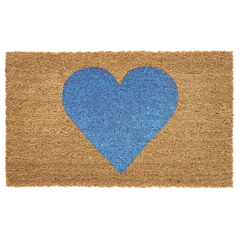 HomeRoots 24" X 36" Brown And Blue Heart Outdoor Coir Door Mat - 24.00' X '36.00