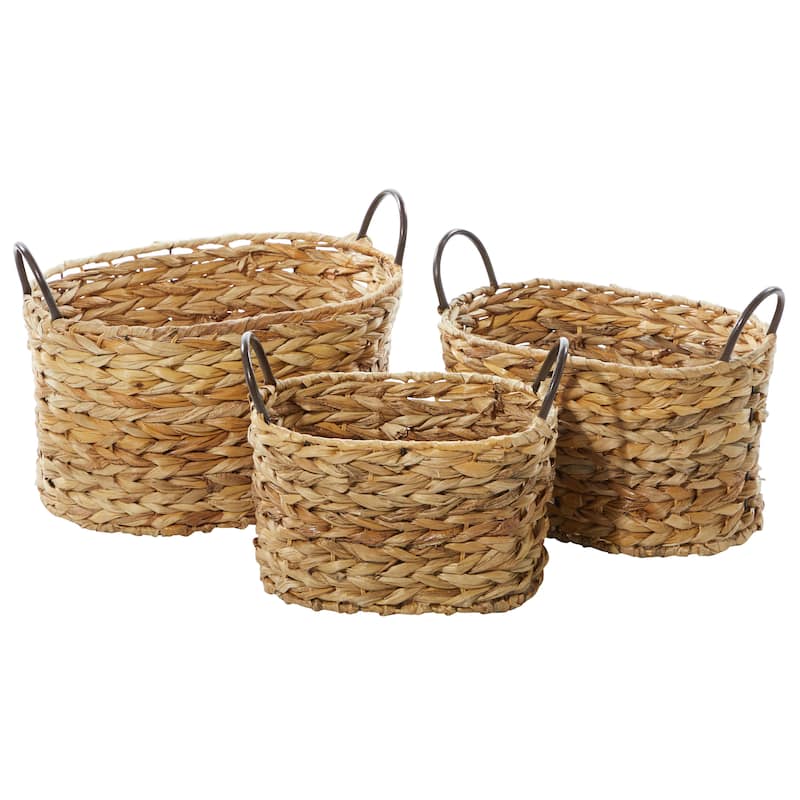 Metal Handmade Decorative and Functional Storage Basket with Metal Handles - Set of 3 Brown - Roche River Decor - Brown
