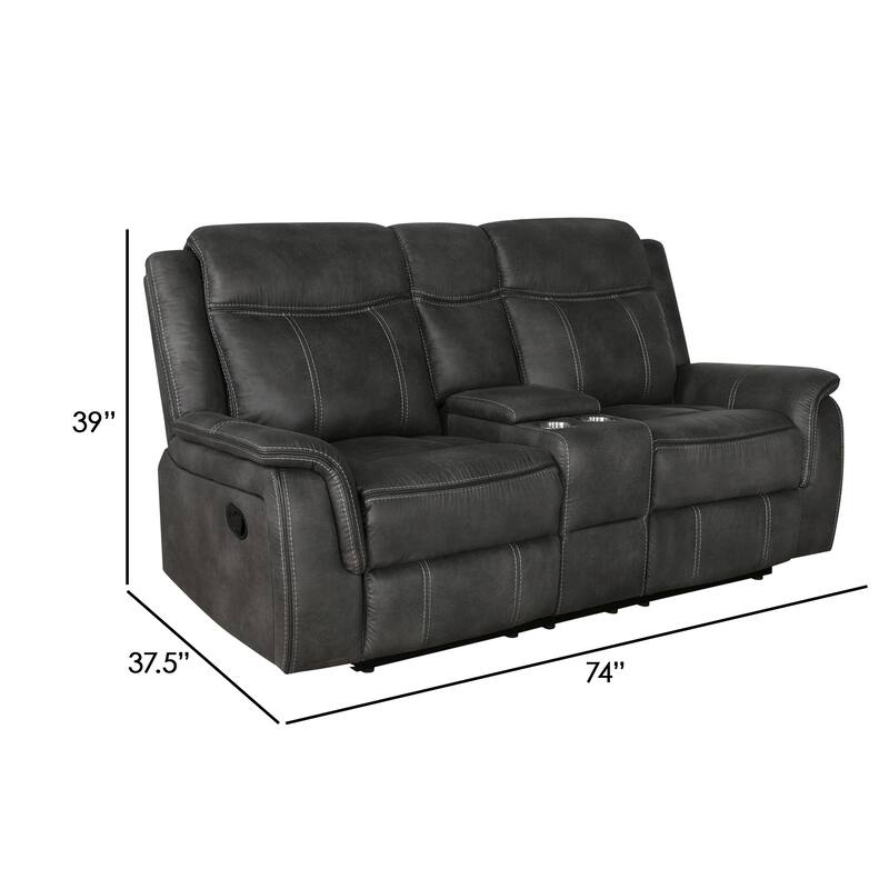 Tom 74 Inch Motion Manual Recliner Loveseat, Gel Foam, Black Faux Leather