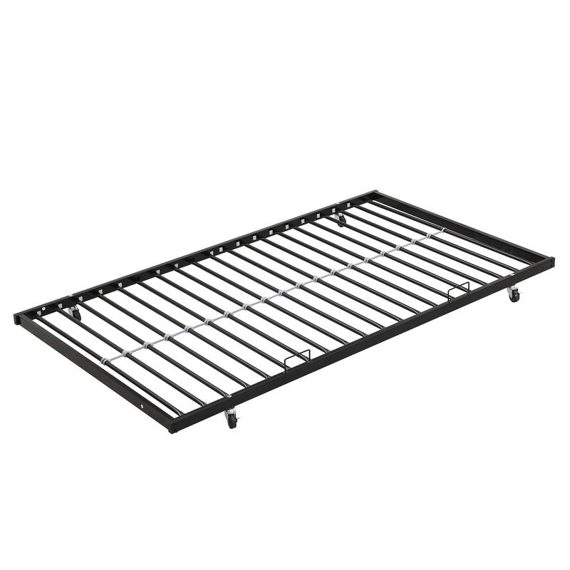 Metal Bunk Bed with Trundle, Side Ladder & Guardrail, No Box Spring Needed, Under-Bed Storage, Easy Assembly, Black & Brown