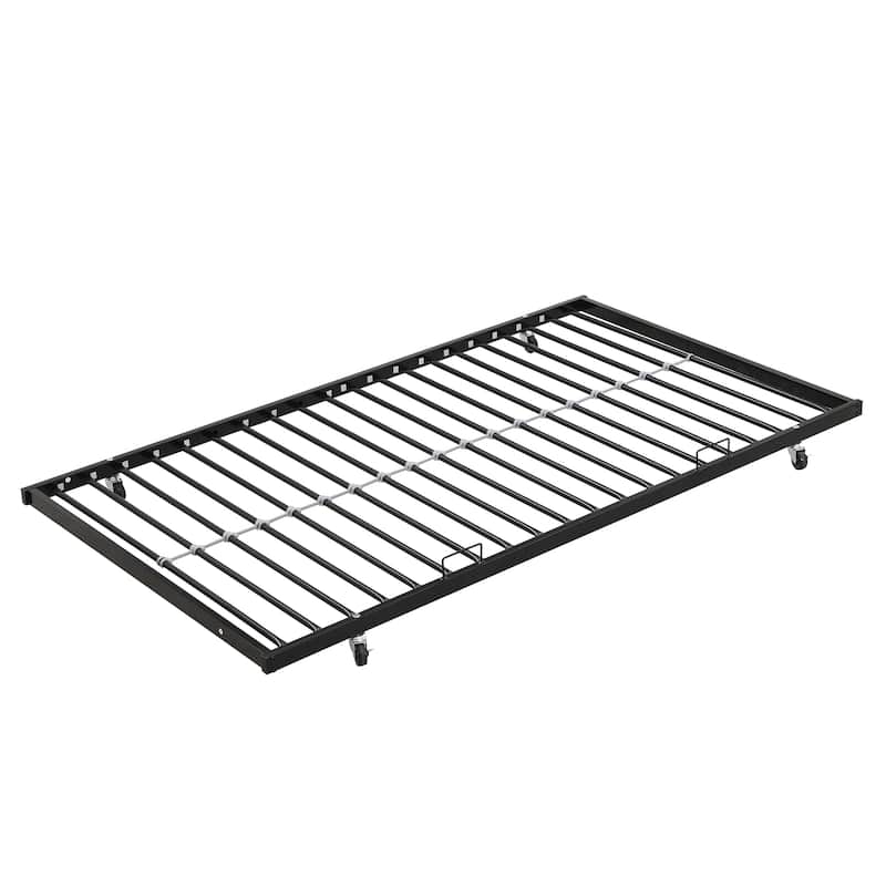 Twin Over Full Metal Bunk Bed with Trundle 2 - Side Ladder and Full-Length Guardrail, No Box Spring Needed