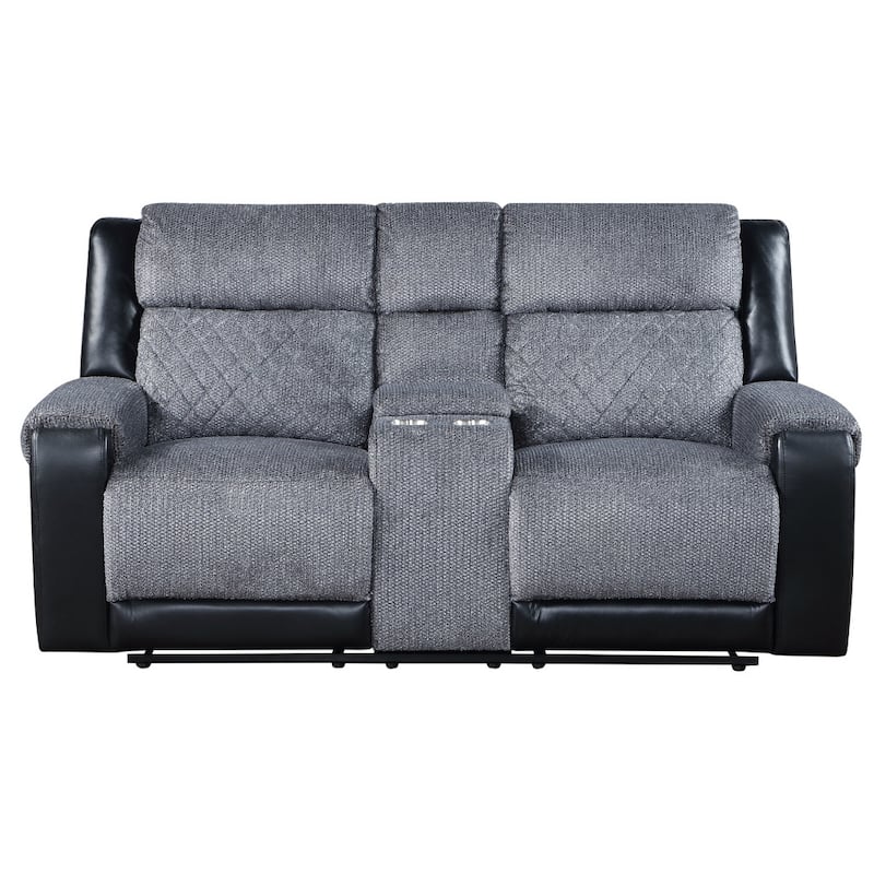 HomeRoots 76" Gray and Black Faux Leather and Microfiber Manual Reclining Loveseat With Storage - 75.75' X '40' X '39.5