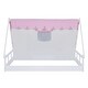 preview thumbnail 5 of 7, Wooden Full Size White+Pink Tent Bed with Fence, Roof, and Fabric