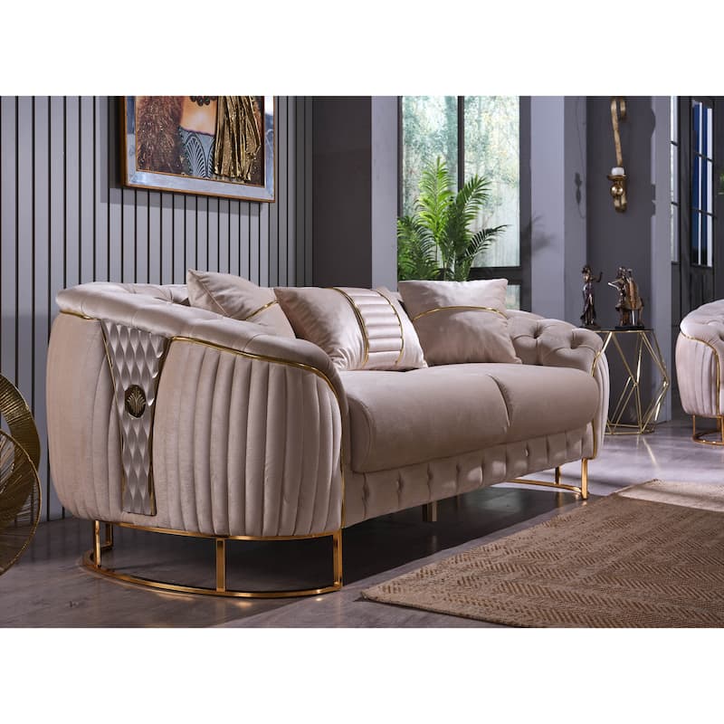 Lunca 89" Wide Metal Leg, Tufted Back Sofa