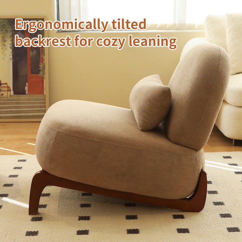 Cute Accent Chair with Solid Wood Legs, Velvet Living Room Chair with Soft Cushion, Cozy Bedroom Chair