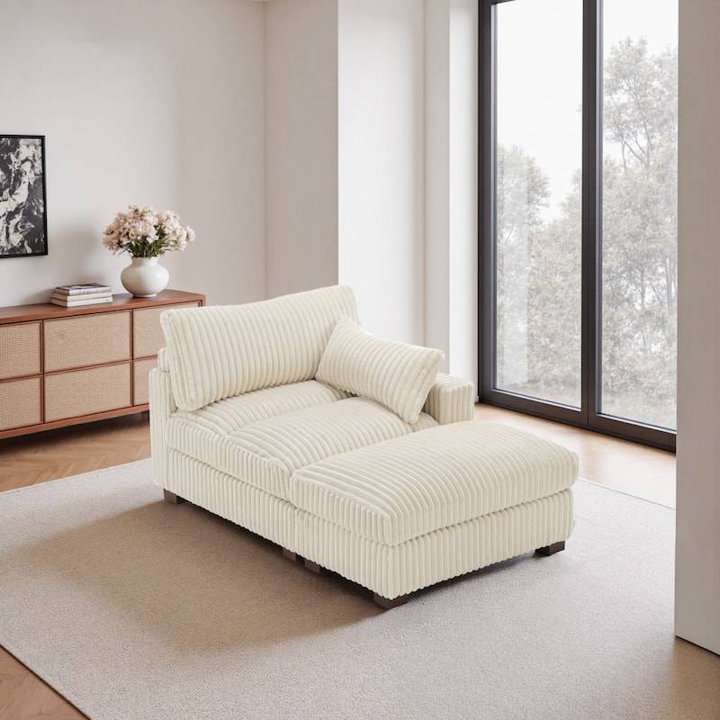 Modren Plush Upholstered Coner Chair and Ottoman Set