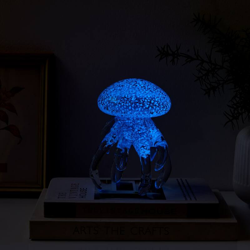 Glowing Glass Jellyfish Sculpture Figure - 6" - Clear