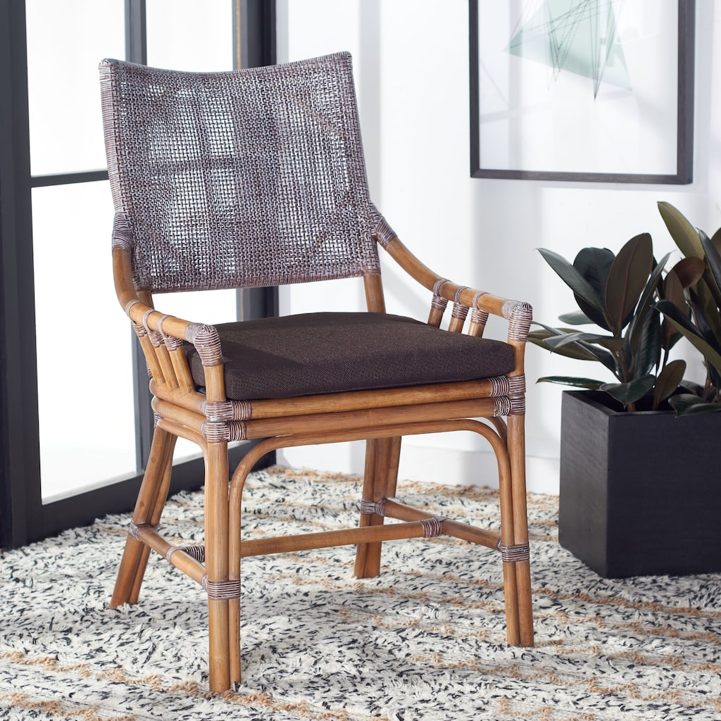 SAFAVIEH Azrielle Coastal Rattan Cushion Chair - 22" W x 24" L x 37" H - 22"W x 24"D x 37"H