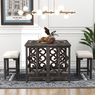 3-Piece Retro Dining Set Solid Wood Table with 2 Saddle Stools - Bed ...
