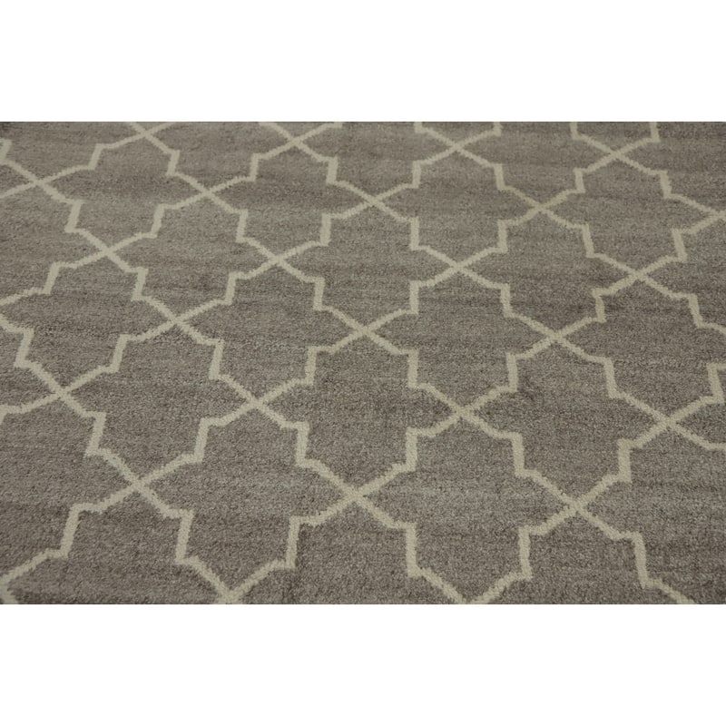 Hand-knotted Modern Wool Grey Geometric Area Rug Oriental Carpet - 8' 2'' X 4' 11''