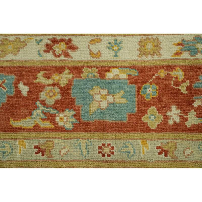 Handmade Blue Oushak Vegetable Dye Area Rug, Medallion Geometric Carpet - 9' 11'' X 8' 5''