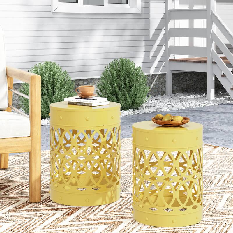 Outdoor Metal S/2 End table, No assembly is required, This comes as a set of two