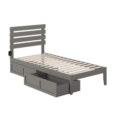Twin XL Platform Bed with USB Charger & Drawers - Grey Modern Storage Bed