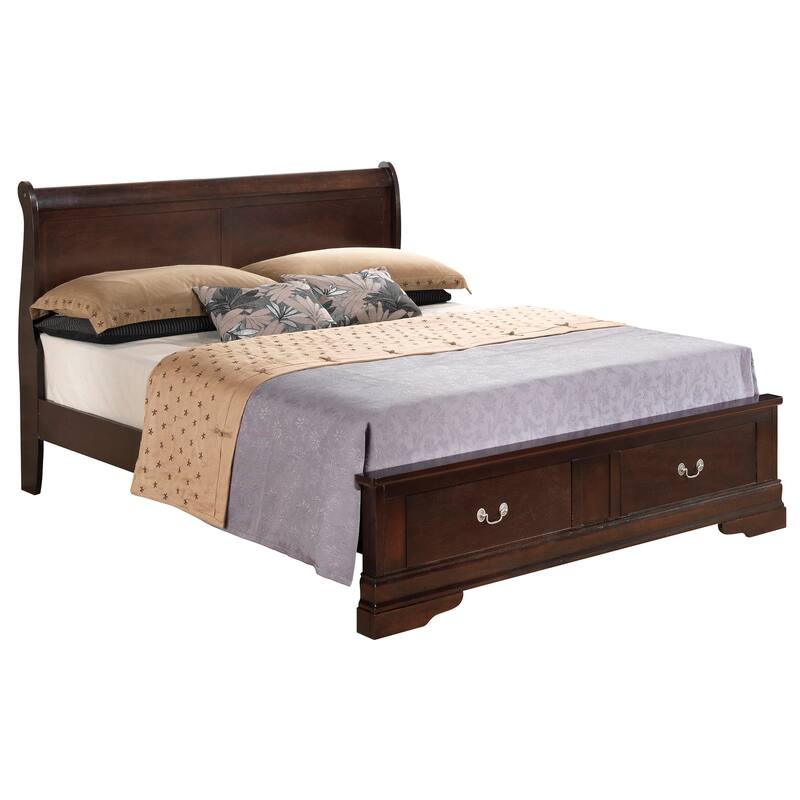 Wood Sleigh Bed with Storage - Dovetail Drawers, Multiple Sizes, Wood Veneer - No Box Needed