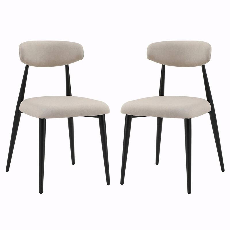 Modern Curved Back Dining Chairs, Round Upholstered Seat with Metal Frame - Light Gray - Set of 2