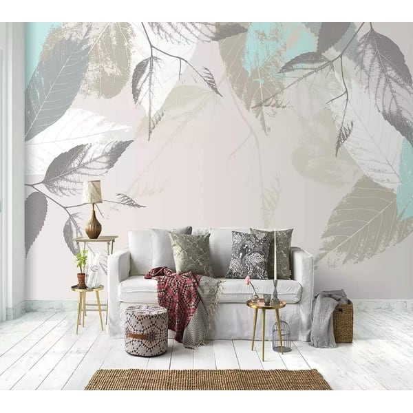 Gray Leaves Scandinavian Removable Textured Wallpaper - On Sale - Overstock  - 33842788