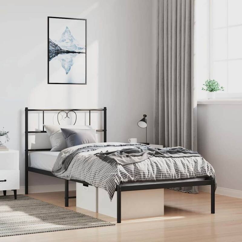 vidaXL Twin XL Metal Bed Frame with Headboard, Black, No Mattress - 81.5" x 41.3" x 35.4"