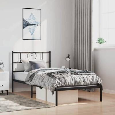 vidaXL Twin XL Metal Bed Frame with Headboard, Black, No Mattress - 81.5" x 41.3" x 35.4"