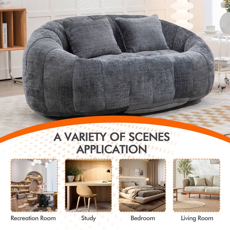 HOMEFUN Chenille Upholstered Durable Comfort Lounger High Back Bean Bag Loveseat Sofa