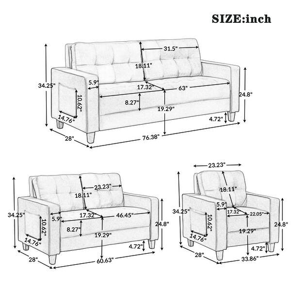 Morden Living Room Sofa Set with Upholstered Loveseat and 3-Seat Sofa for Home or Office (2+3 Seat), Light Grey - 2+3 Seat