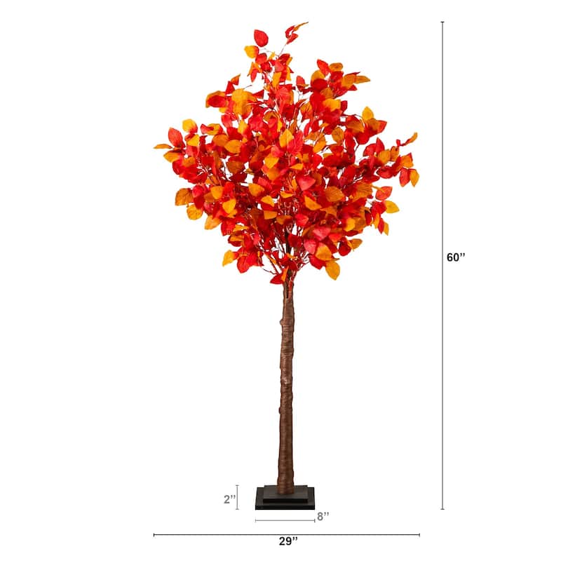 Pre-Lit Maple Artificial Foliage Fall Tree - 5' - Warm White LED Lights