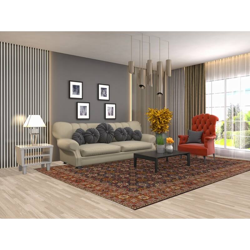 Hand Knotted Oriental 100% Wool Carpet Traditional Floral Navy Blue & Blues Tabriz Area Rug - 11' 5'' X 7' 7''