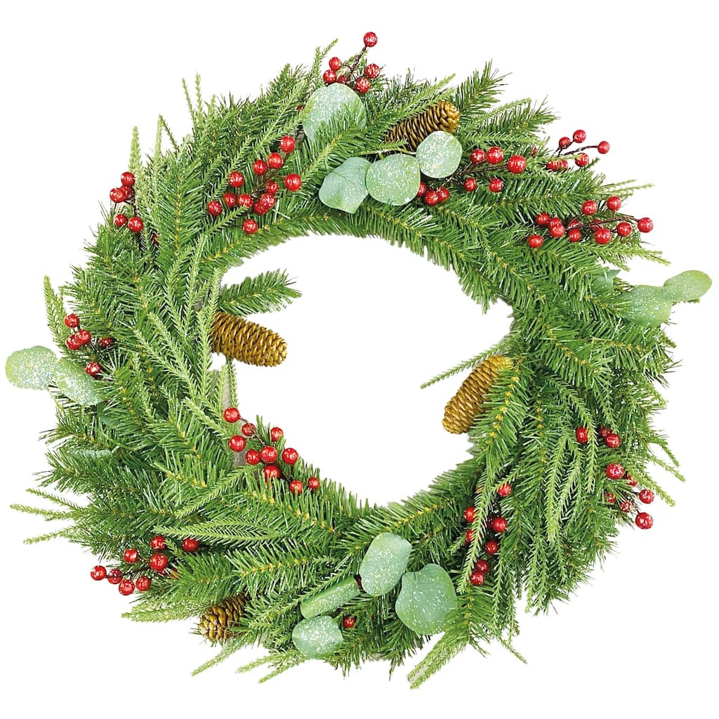 24" Mixed Pine & Berry Wreath