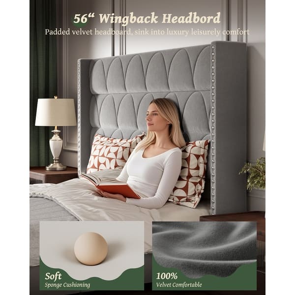 Hansabenne Solid Wood Bed Frame Queen and King Bed Frame Platform Bed Frame with Headboard