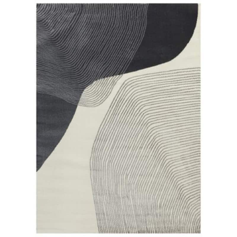 Rosy 5 x 7 Area Rug, Swirling Design, Soft Pile Polyester, Black Gray Beige - 5' x 7'