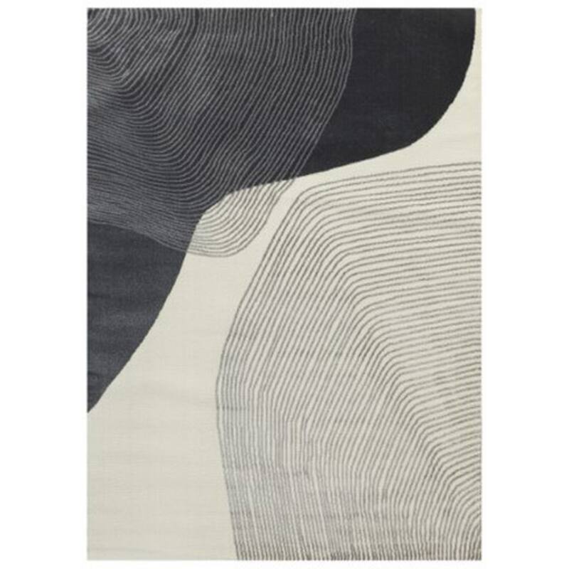 Veer 5 x 7 Area Rug, Linear Abstract Pattern, Polyester, Wool, Gray, Ivory - 5 x 7