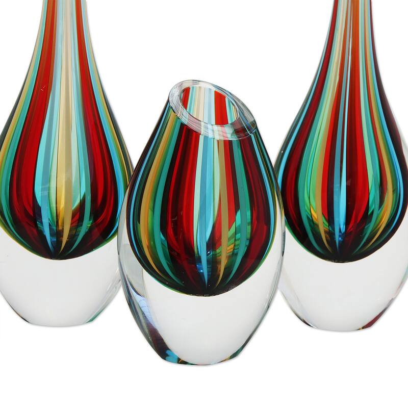 Novica Handmade Circus Handblown Recycled Glass Vases (Set Of 3)
