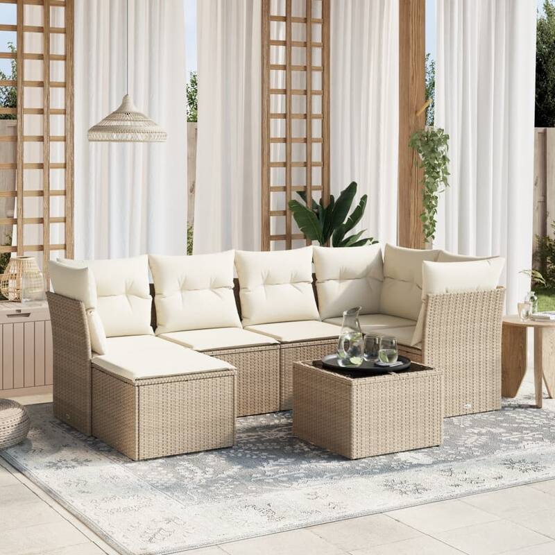 vidaXL Garden Sofa Set Beige/Black/Brown/Grey - Beige and cream 6 Piece