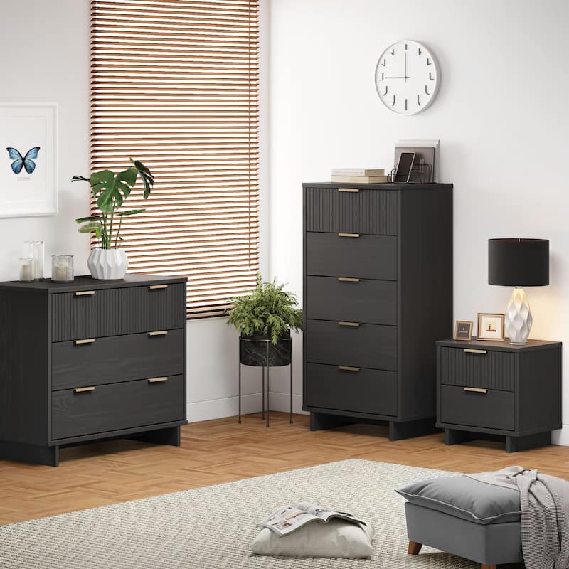 Manhattan Comfort 3-Piece Granville Modern Solid Wood Dresser Chest and Nighstand Set.