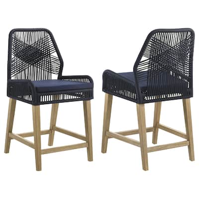 Nakia Woven Rope Counter Chair with Cushion Navy (Set of 2)