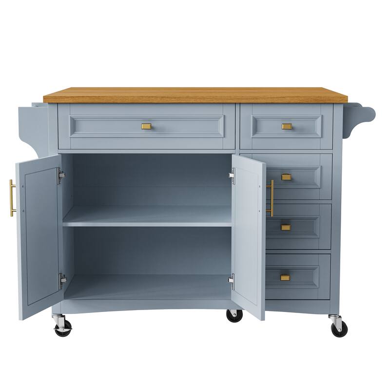 52" Rolling Kitchen Island with Drop Leaf,Spice Rack,Adjustable Shelf